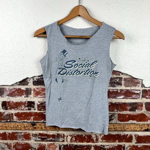 Vintage Social Distortion Shirt Size Small Grey Sleeveless Tank Punk Rock Y2K - Picture 1 of 8